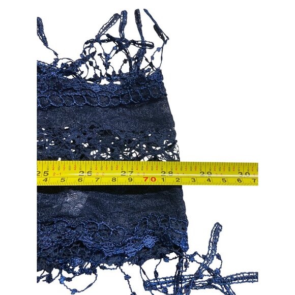 Womens Rectangle Infinity Scarf Lace Fringe Dark Blue Boho Chic Lightweight - Picture 4 of 7